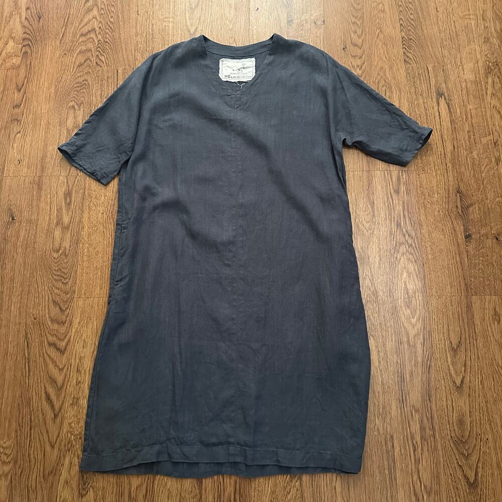 Not Perfect linen Blue short sleeve 100% linen Langenlook unlined dress size XS